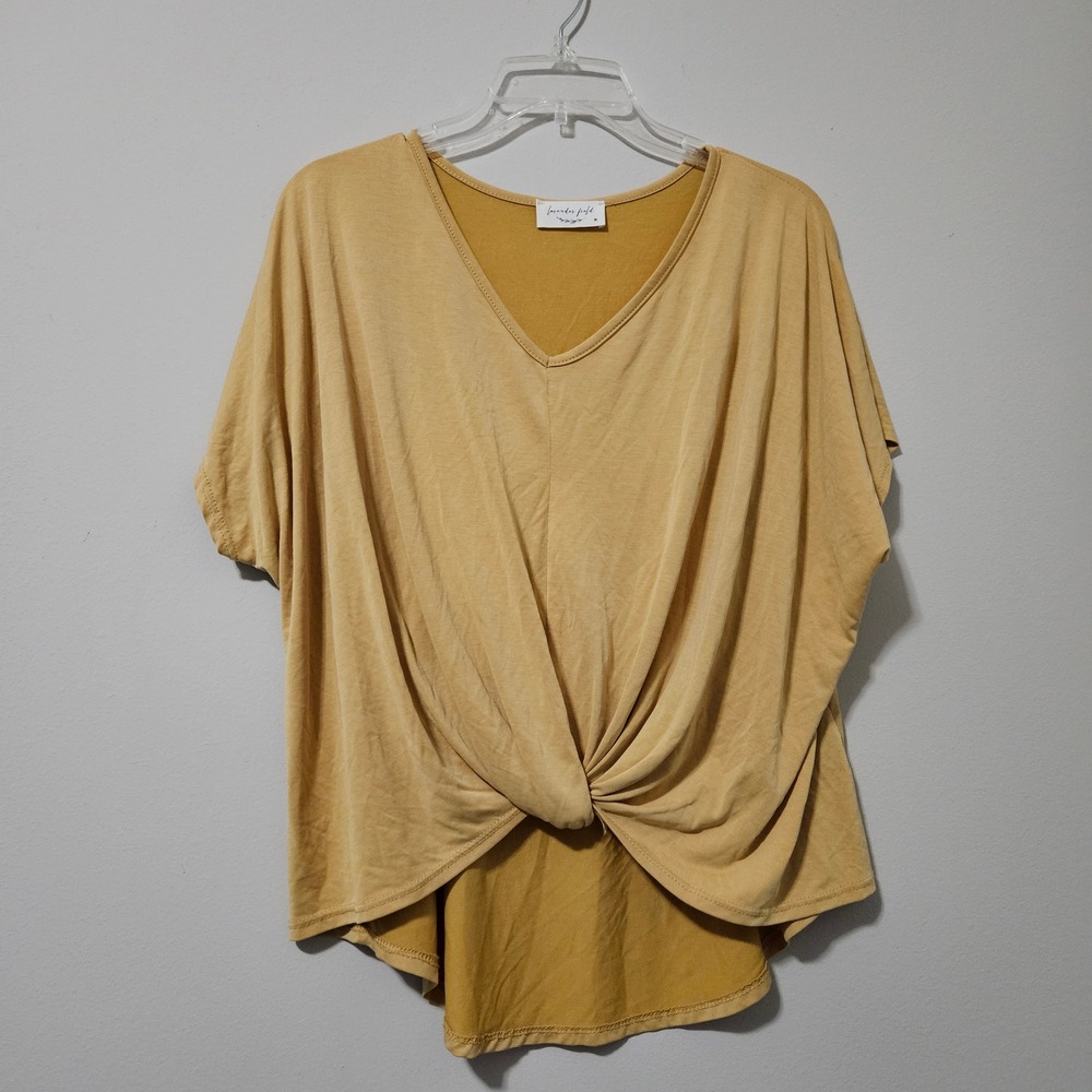 Lavender Field Womens Mustard Yellow Twist Front V-Neck Dolman Sleeve Top Size M